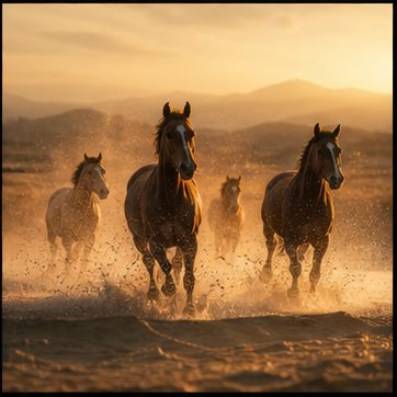 Wild horses at golden hour